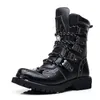 Boots Men دراجة نارية أزياء Midcalf Punk Rock Pu Leather Black Top Top Top Top Mens Casual Boot Steel Toe أحذية كبيرة الحجم 39 231018