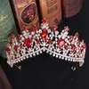 Kristal Gelin Tiaras Taçlar Kadınlar Rhinestone Kırmızı Yeşil Barok Pageant Diadem Vintage Düğün Saç Aksesuarları Kostüm Takı Cl246n