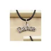 Pendant Necklaces Sell 20Pcs/Lot Tibetan Sier Dance Necklace Choker Charms Pendant Black Leather Jewelry Necklaces Pendants Dhbwt