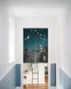 Curtain Kitten On Roof Night Stars Japanese Door Kitchen Doorway Cute Animal Drapes Cafe Restaurant Noren Hanging Half-Curtains