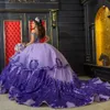 Roxo brilhante quinceanera vestidos 2024 rendas apliques contas mexicano doce 16 vestido de baile vestidos butantes 15 anos