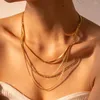 Chaînes Minar Déclaration 18K Or PVD Plaqué En Acier Inoxydable Non Ternir Trois Couches Lame Figaro Chaîne Collier Pour Femme Homme Unisexe