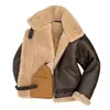 Giacca da volo in finta pelle da uomo Collo in pelliccia marrone Vintage Agnello Maschile Inverno Addensato Caldo pile Bomber Parka 231018