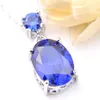 Luckyshine 12 قطعة الكثير من المجوهرات الزفاف السويسرية الأزرق Topaz Oval Gemstone 925 قلادات فضية للنساء سلسلة New259Q