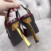 Kleidschuhe Spitze Gold Feiner Absatz Baotou Sexy Superhohe Sandalen mit Metall-Ein-Knopf-Schnallenband Mode Elegant Großformatig