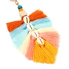 Bohemia Hair Ball Keychains Beach Shell Pompom Tassel Key Chain Rings Colorful Keyring for Women Bag Hanging Pendants Decoration