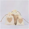 Cadeau cadeau Petits sacs-cadeaux en toile de jute avec des pochettes en tissu Dstring pour la fête de mariage de Noël Saint Valentin DIY Home Gar Dh8yo