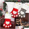 Decorações de Natal 18 polegadas Pet Dog Cat Patas Plush Stocking Enfeites Xmas Presente Sacos Vermelho Pendurado Lareira Família Férias Drop Deli Dhqds