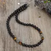 Choker Gepersonaliseerde Mala Sieraden 8mm Natuursteen Tijgerogen Lava Kralen Ketting Roestvrij Staal Kralen Mannen