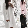 캐주얼 드레스 간단한 패션 솜털 플러시 여성 드레스 2023 가을 겨울 편안한 털이 따뜻한 멍청이 흰색 핑크 블랙