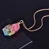 Pendentif Colliers Irrégulière Cristal Naturel Pierre Fil Wrap Collier Pour Femmes Arc-En-Quartz Reiki Healing271q