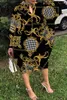 Sukienki swobodne luksusowe złotą sukienkę Kobiety moda na imprezę z długim rękawem wieczór maxi elegancka estetyzm vestido Wysoka jakość 2023