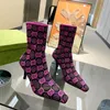 Diseñador de lujo Tacón alto Bota de tobillo Calcetines elásticos Botas Suela de cuero Mujeres Primavera Otoño Moda Baile Boda Botas puntiagudas Tacones finos