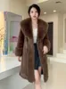 Womens Fur Faux High End Imitation Mink Mid Length Coat Women Lapel LongeChes Solid Color Warm Clothing Autumn Winter Jacket 231017