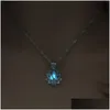Pendant Necklaces Luminous Necklaces Glow In The Dark Moon Lotus Flower Shaped Statement Sier Chain Pendant For Women Yoga Prayer Budd Dhokp
