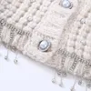 Women's Knits Autumn 2023 Fashion Beaded Knitwear Unique Vintage Round Neck Single Breasted Hollow Long Sleeve Sweater Cardigan