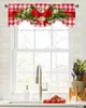 Curtain Christmas Red Plaid Bow Window Curtain Living Room Kitchen Cabinet Tie-up Valance Curtain Rod Pocket Valance 231018