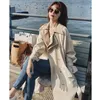 Trench da donna Coreano Casual Patchwork Cappotto lungo da donna Autunno Chic Colletto rovesciato Abiti doppiopetto Giacca a vento con cintura