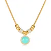 Luxe kristallen blauw turkoois ronde hanger roestvrij staal mode eenvoudige gouden kralen ketting ketting 18 inch voor dames dame