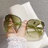 Zonnebril Vintage Randloze Dames Designer Zonnebril Vrouwelijke Mode Gradiënt Strass Spiegel