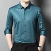 Men's Casual Shirts 2024 High End Social Business Gents For Mens Blue Smooth Husband Office Wear Large Size Printed Work Blouse Cozy