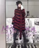 スカーフMikumn Harajuku Punk Fashion Grey Red Black Striped Scarf Women winter Warm kinitts Scarves Streetwear 231017