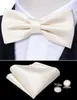 남자 크림 타이 크림 흰색 페이즐리 Cummerbund Bow Tie Silk Floral Set Pocket Square Cufflink Tuxedo Suit Barry를위한 공식.