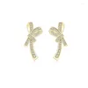 Stud Earrings Korea Fashion Classic Luxury High Quality Copper Zircon Bow Gift Banquet Wedding Women Jewelry 2023