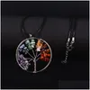 Collier pendentif pendum en pierre naturelle pour femmes, 7 chakras, Quartz, arbre de vie, cristal de guérison, bijoux Reiki, noir Lea Dhe3O