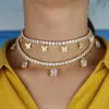 Hart pijl cz tennisketting met druppel cz vlinder charme 32 10cm choker kettingen iced out bling meerlaagse vrouwen sieraden280S