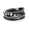 Link Bracelets Wholesale Fashion Magnetic Snap Bracelet Cowhide Woven Pearl Women's Jewelry