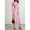 Casual Jurken Roze Gebreide Trui Voor Vrouwen 2023 Runway Designer Elegante Ruches Lange Mouw Maxi Jurk Herfst Vestido Longo Feminino