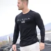 Casual Long sleeve Cotton T-shirt Men Gym Fitness Workout Skinny t shirt Male Print Tee Tops Autumn Running Sport Brand Clothing C283O