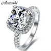 AINUOSHI luxe 3 carats fiançailles Halo anneaux princesse style coussin coupe Anelli Donna 925 en argent Sterling femmes bijoux de mariage Y2236b