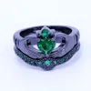 Nuevo anillo claddagh Joyería de piedra natal Conjunto de anillos de boda para mujer Verde 5A Zircon Cz Anillo de fiesta femenino relleno de oro negro 250W