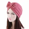 Ethnic Clothing Bowknot Turban Women Muslim Hijab Stretch Chemo Cap Cancer Hat Hair Loss Cover Head Scarf Wrap Beanies Bonnet