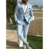 Sky Blue Linen Beach Men Suits 2021 Summer 2 Piece Slim Fit Groom Tuxedo for Wedding New Male Fashion Jacket with Pants X0909280A