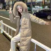 Women's Down Women Winter X-Long Hooded Faux Fur Collar Big Pocket Horn Button Bubble Coat Lady Puffer Jacket Cotton Padded Parkas Overcoat