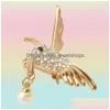 Pins, Brooches Pins Brooches Hummingbird Animal Rhinestones Brooch Pin Breastpin Jewelry Accessories Gift For Girls Gold Jewelry Dhusm