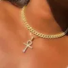 Anhänger Halsketten Hip Hop Multilayer Crystal Cuban Chain Choker Eced Cross Strass Halskette für Frauen Rapper Juwely Geschenk2435