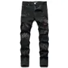 Mens Stretchy Ripped Rivet Jeans New Small Straight Black Hole Denim Pants Punk Style Fashion Caual Streetwear3532