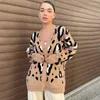 Women's Knits Women Leopard Autumn Sweater Cardigan Loose Spotted Printed Female Winter Elegant Maxi Sweaters Single Breasted Knitted Top