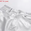 Skirts FP To Love French Silver PU Mini Metallic Sexy High Waist Hip Skirt Chic Retro Short A-Line Metal