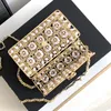 Ms. Flap Messenger Gold Hardware Buckle Purse Hollowed Out Decoration 10a Top Lady Clutch Designer bag Pearl Metal Dinner Bag luxury brand bags lc 14