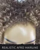 Perruque frisée afro crépue gris sel et poivre 100human avec naissance des cheveux afro réaliste Faible lustre doucement effilé