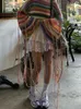 Mulheres malhas tees mulheres arco-íris borlas tecelagem camisola casual malha padrão geométrico mangas compridas feminino pulôver outono inverno jumpers topo 231018