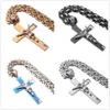 Hip-hop 316L Stainless Steel Cross Jesus Crucifix Men's Boy's Pendant Necklace Byzantine Chain 18-40inch High Quality Ch2553