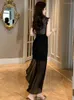 Casual Dresses 2023 Celebrity Style Sexig för kvinna svart ren spetschiffong skarvad lång klänning kvinnlig strandrock semester vestidos