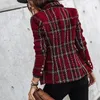 Costumes pour femmes Blazers printemps-automne veste Plaid Blazer femmes à manches longues Double boutonnage hauts mince Tweed manteau bureau dame manteau femme vêtements 231018