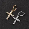 Boucles d'oreilles minimalistes Hip Hop, bijoux en Zircon glacé, croix pour femmes, en laiton scintillant, Micro entièrement pavé, 2023